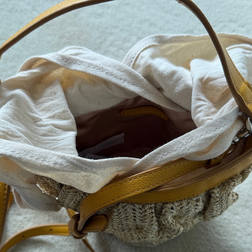 Draper James Beatrice Woven Raffia Crossbody Bucket Bag with Yellow leather trim - Picture 5 of 5